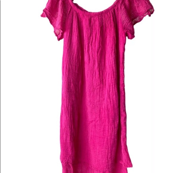 VTG Handmade Crinkled cotton Layered MIDI Shift Dress  Drk Pink - Picture 3 of 14
